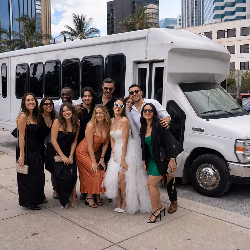 Black Mercedes Sprinter van staged for an Tampa Bachelor & Bachelorette Transportation group