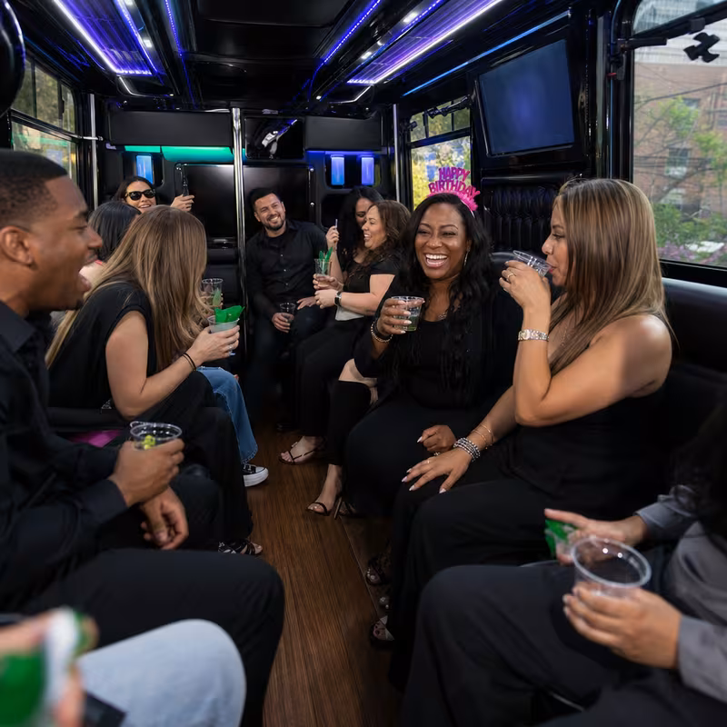Black Mercedes Sprinter van staged for an Tampa Birthday Transportation group