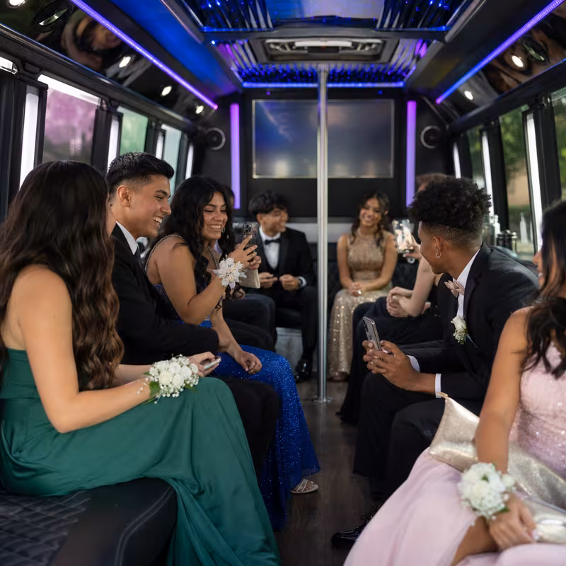 Black Mercedes Sprinter van staged for an Tampa Prom & Homecoming Transportation group
