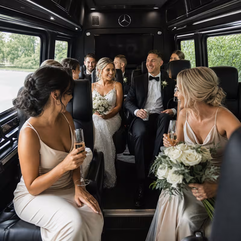 Black Mercedes Sprinter van staged for an Tampa Wedding Transportation group