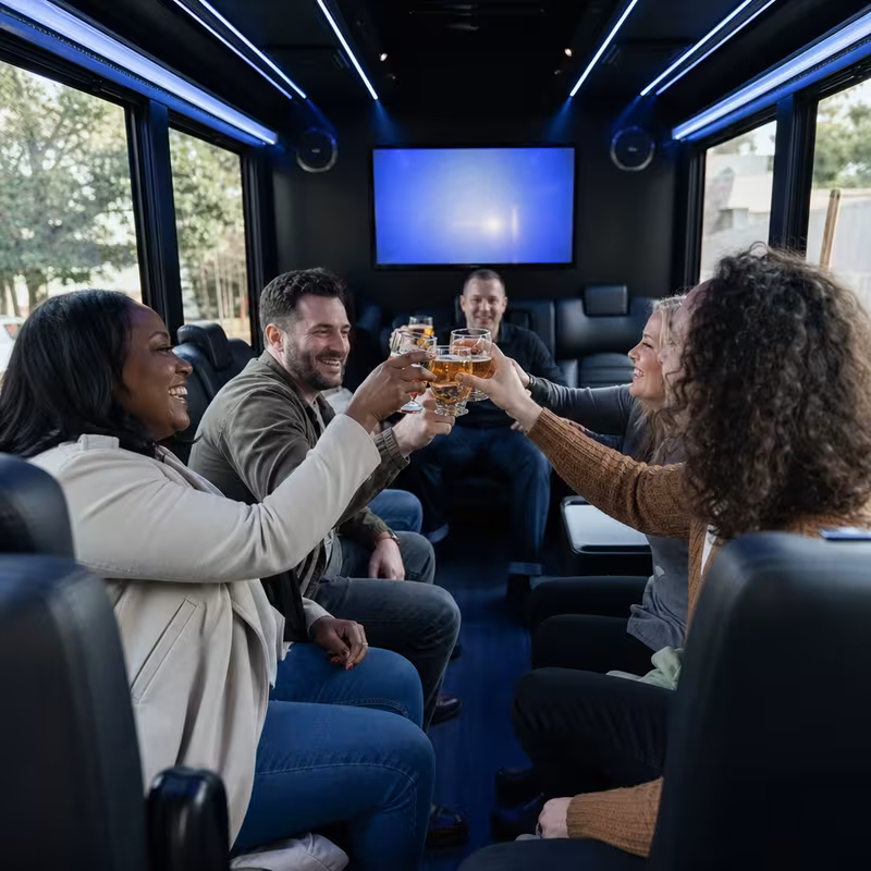Black Mercedes Sprinter van staged for an Tampa Winery & Brewery Tour Transportation group